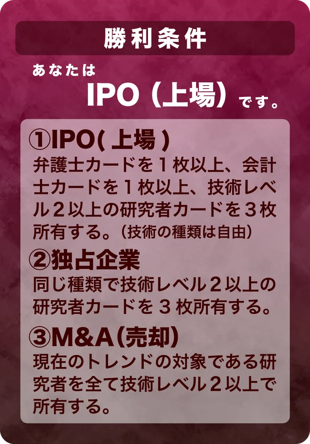 勝利条件カード「IPO（上場）」